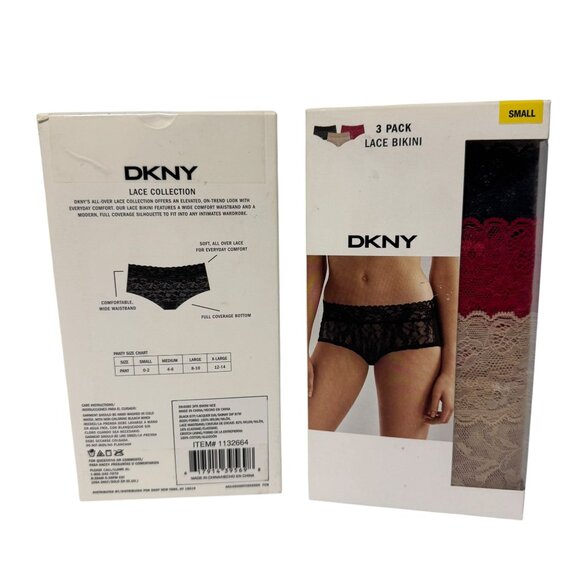 NWT DKNY 2 Boxes 6 PAIRS Womens Small Underslimmers Lace Bikini Black Red Beige - Picture 3 of 10